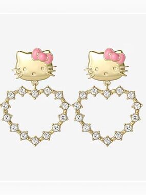 Sanrio | Hello Kitty Gold-Plated Crystal Heart Dangle Earrings